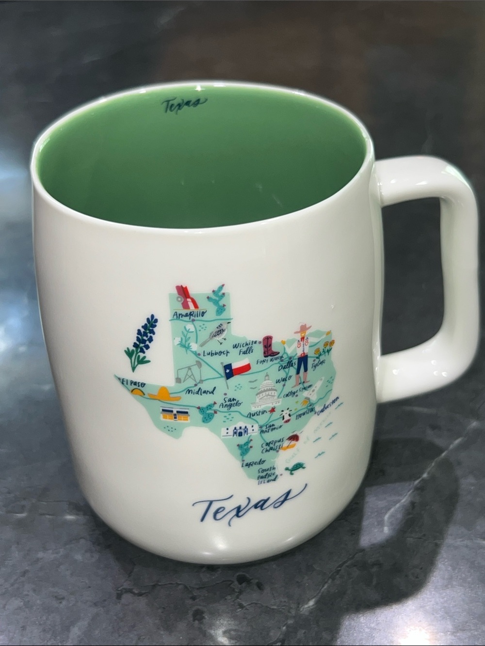 Texas Map Ceramic Mug with Green Interior